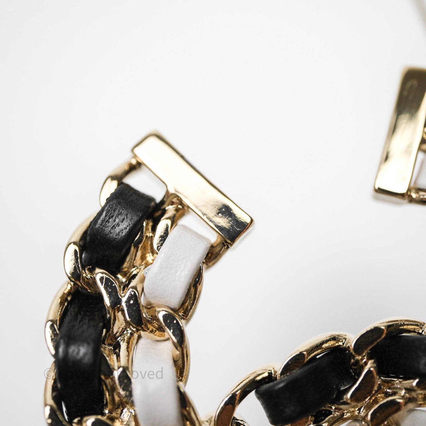 Chanel CC Braided Leather Black & White Brooch Gold Tone 22A