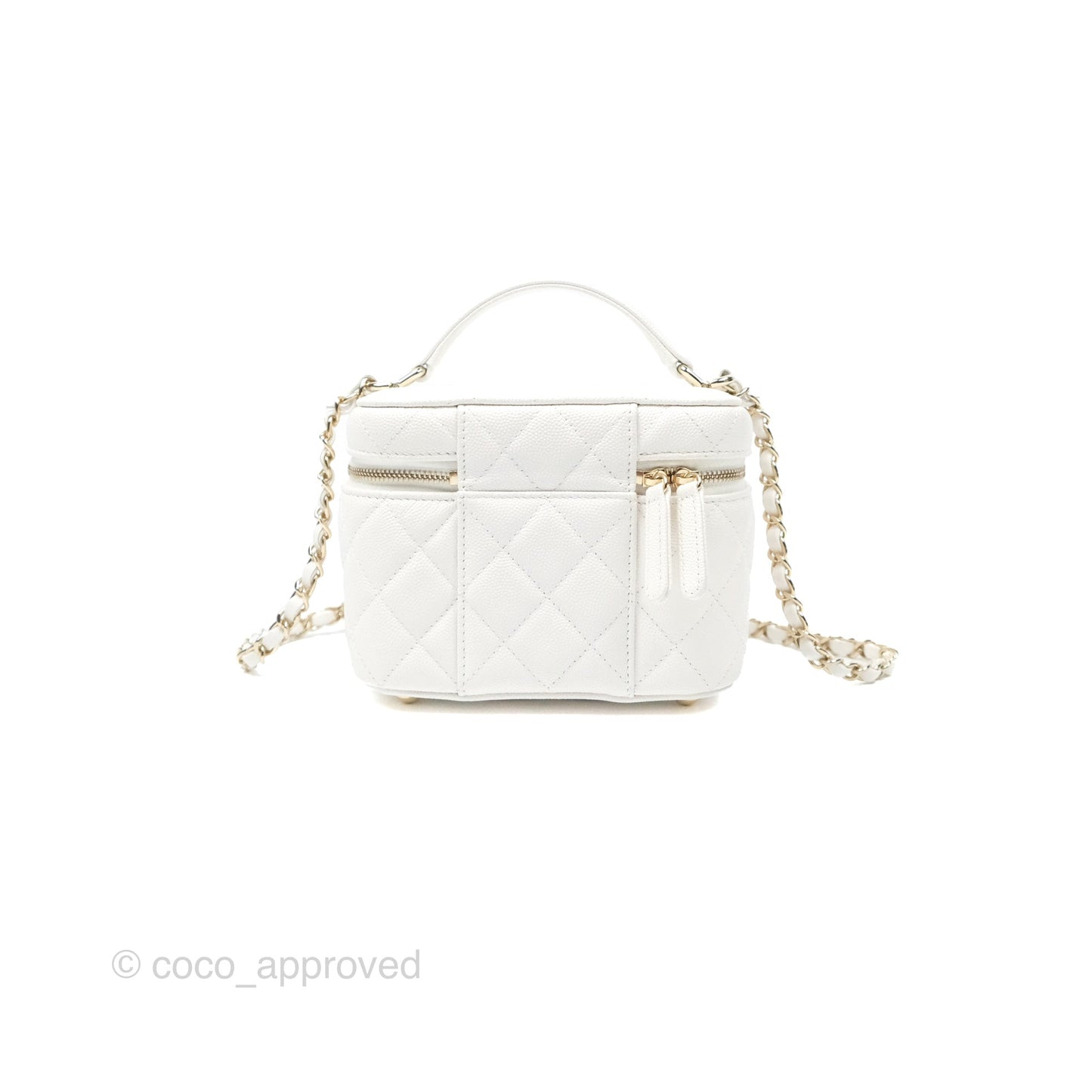 Chanel Quilted Top Handle Vanity Case White Caviar Gold Hardware