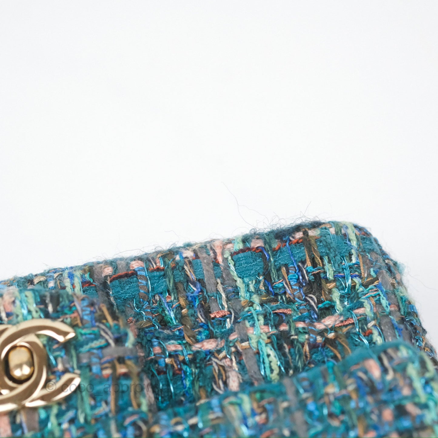 Chanel Mini Rectangular Flap Teal Tweed Gold Hardware