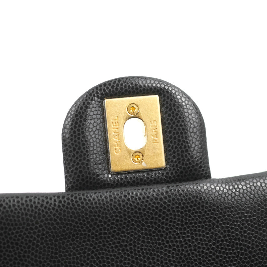 Chanel Small Flap with Coin Charm Black Caviar Aged Gold Hardware 22A