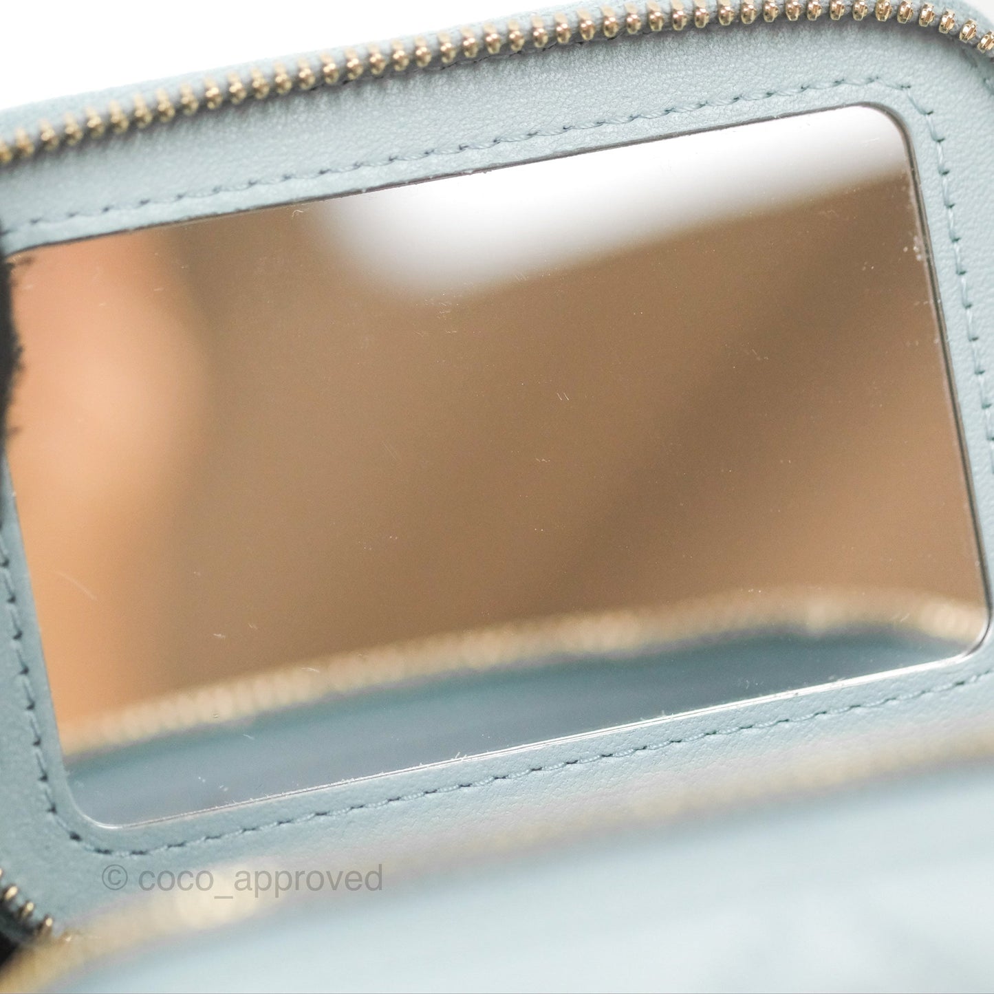 Chanel Mini Top Handle Vanity With Chain Light Blue Lambskin Gold Hardware
