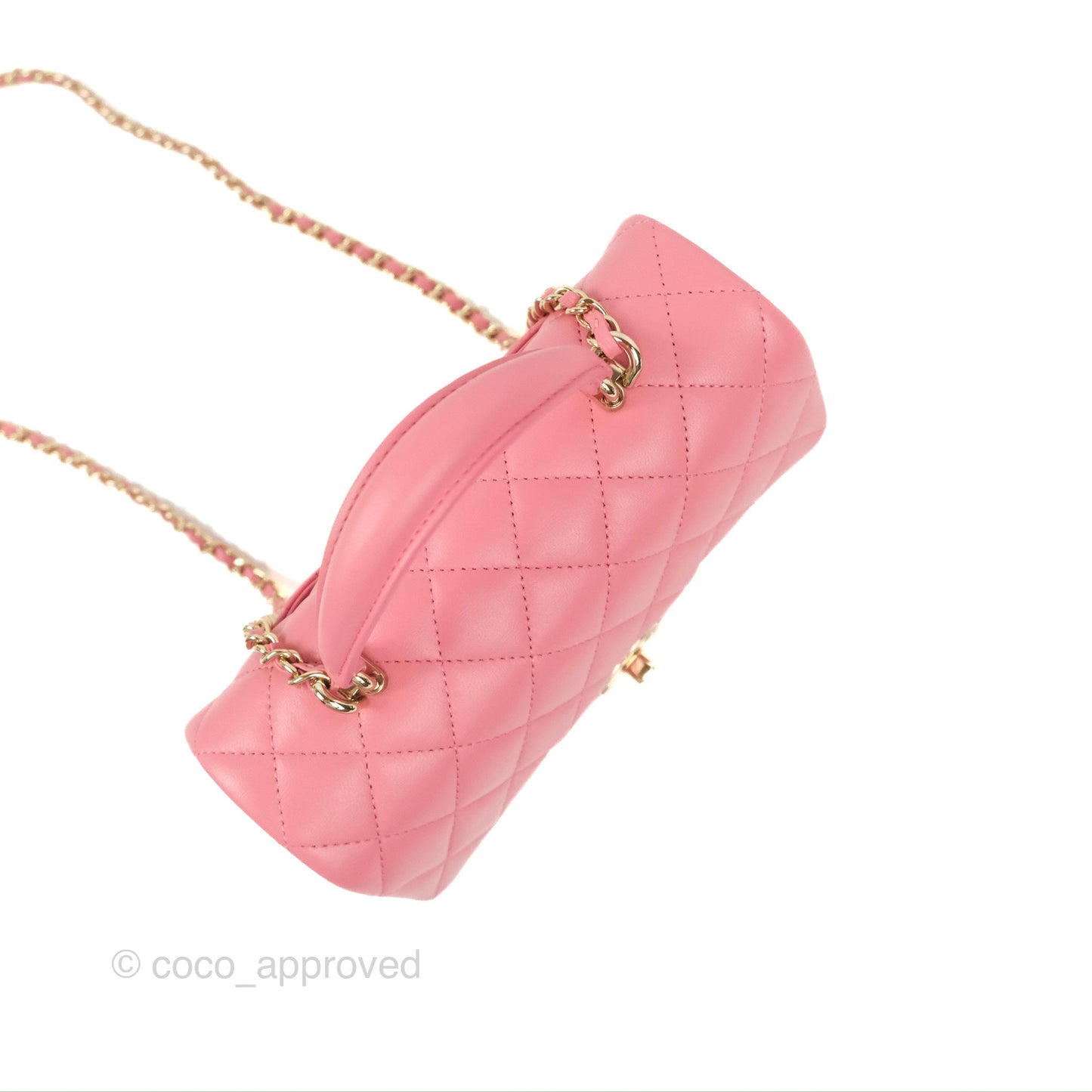 Chanel Top Handle Mini Rectangular Flap Bag Pink Lambskin Gold Hardware