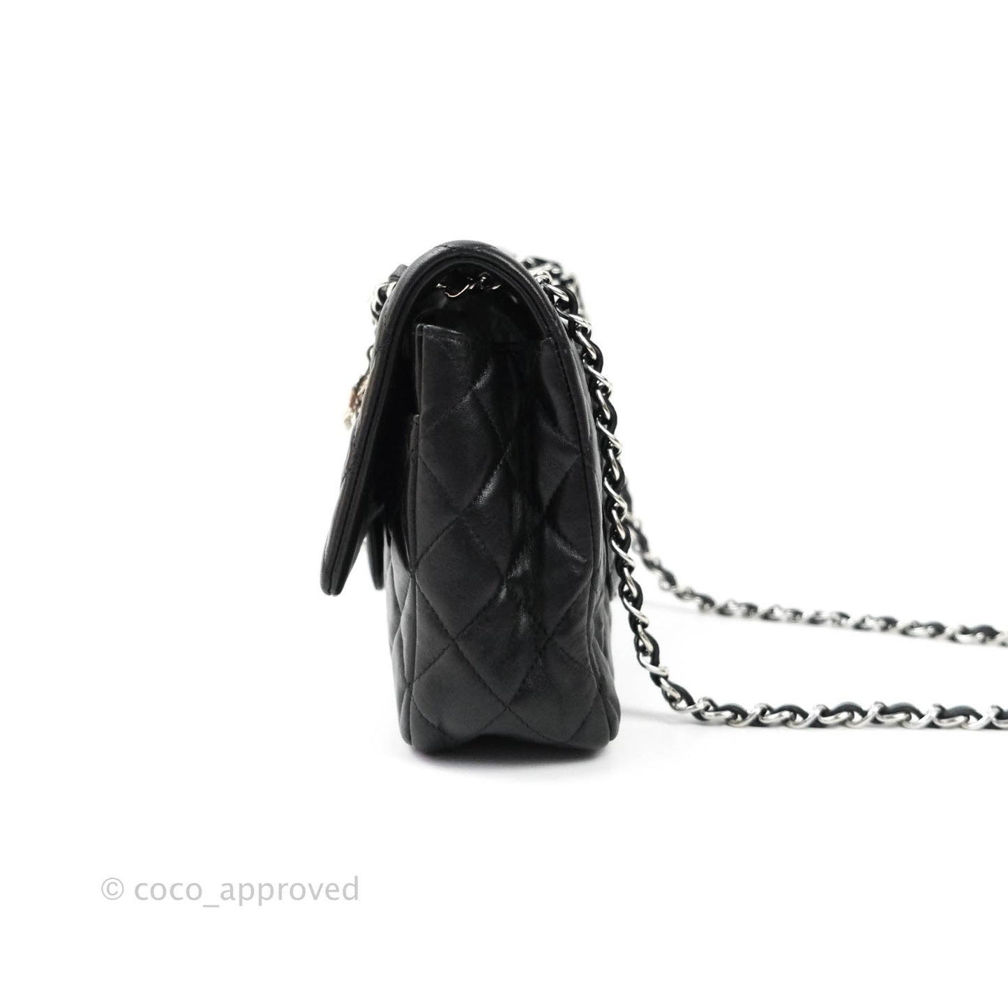 Chanel Classic M/L Medium Flap Bag Valentine Limited Edition Black Lambskin Silver Hardware
