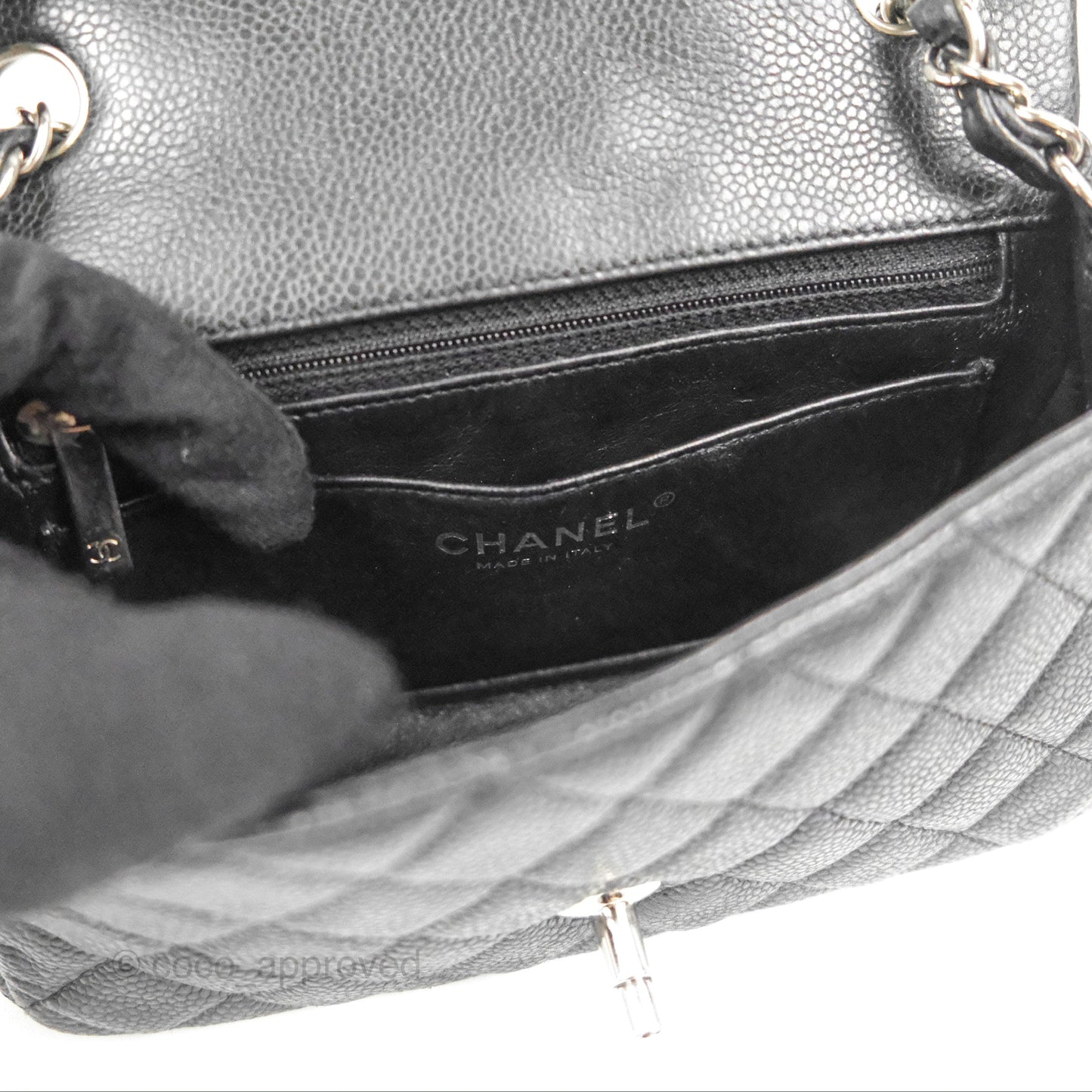 Chanel Quilted Mini Rectangular Flap Black Caviar Silver Hardware
