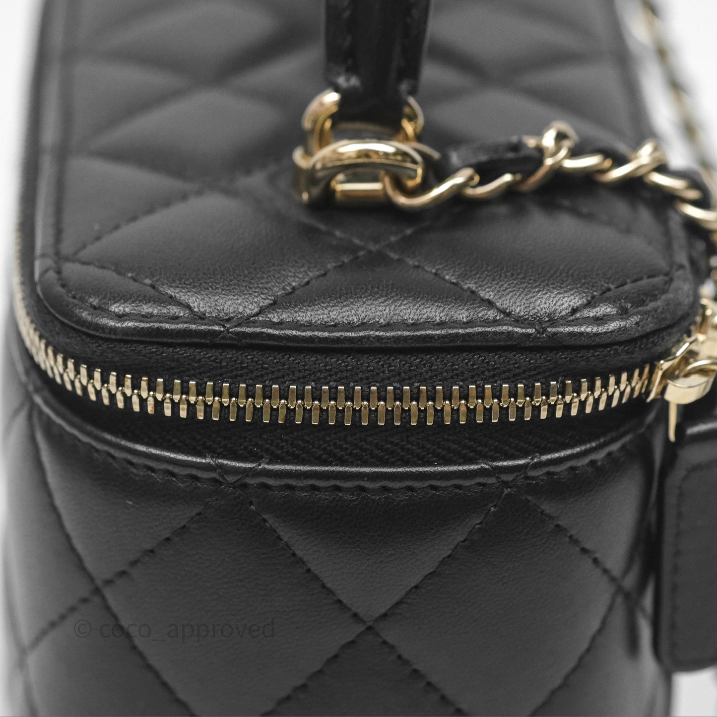 Chanel Classic Vanity Rectangular Top Handle With Chain Black Lambskin Gold Hardware