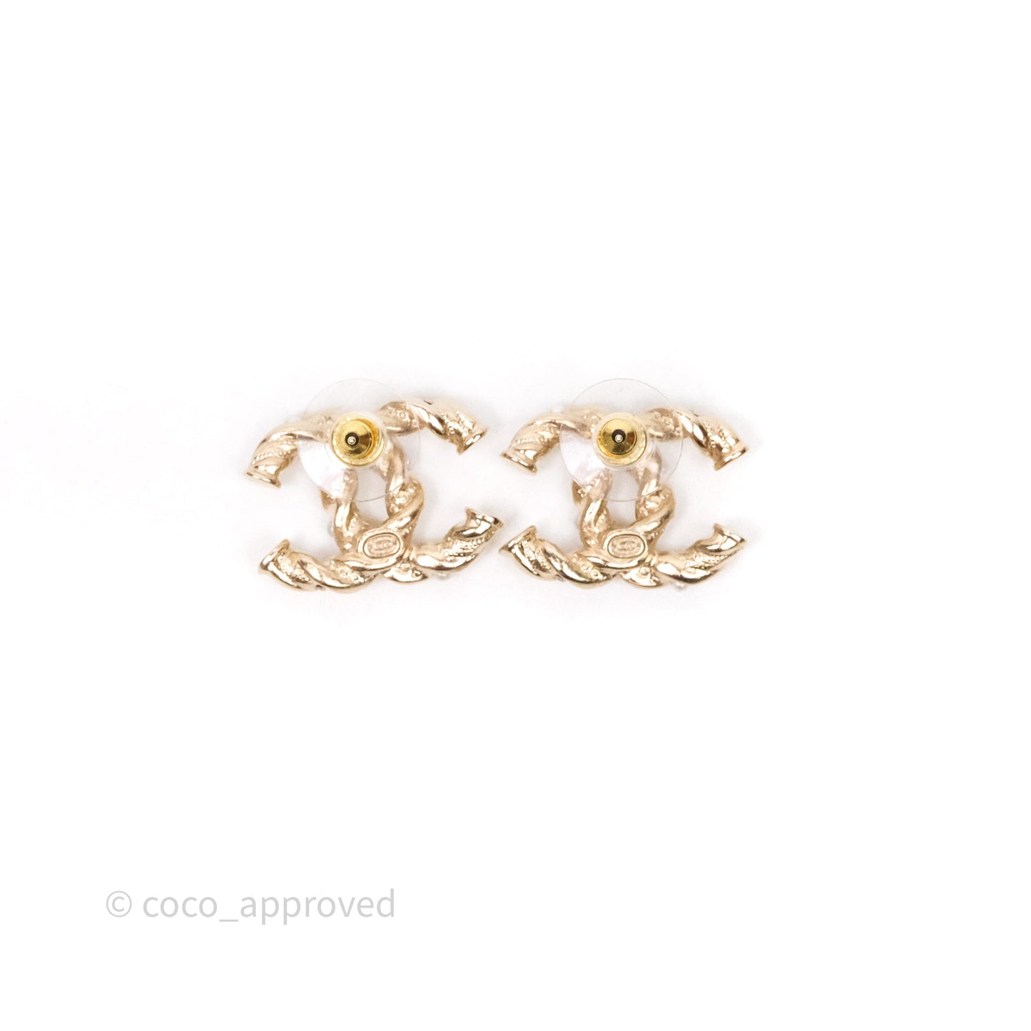 Chanel CC Pearl Crystals Earrings Gold Tone 23B