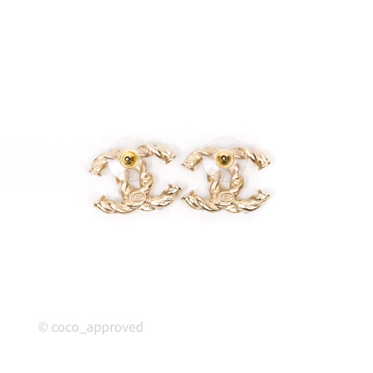 Chanel CC Pearl Crystals Earrings Gold Tone 23B