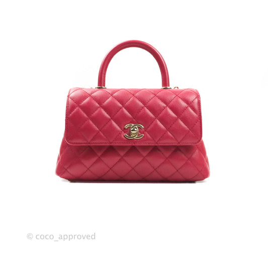 Chanel Mini (Small) Coco Handle Quilted Red Caviar Gold Hardware 21A