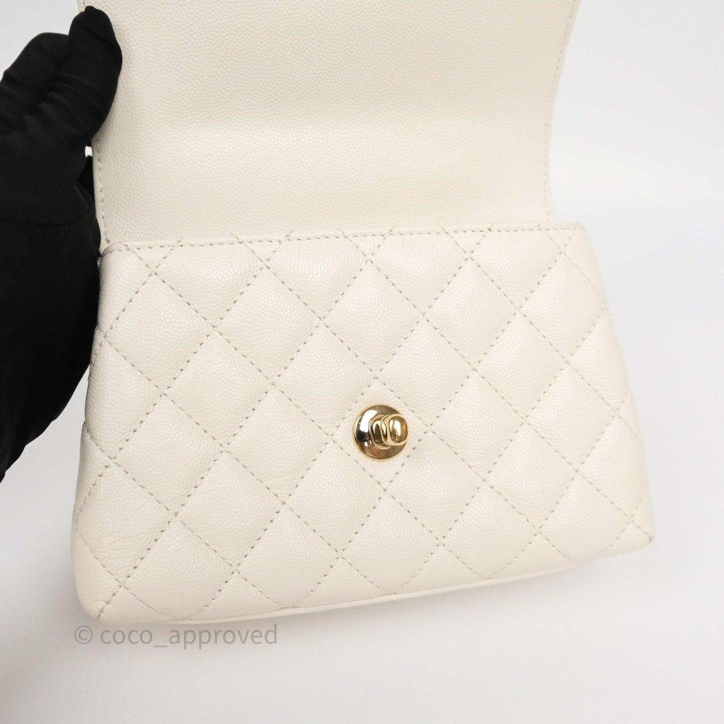 Chanel Mini Coco Handle Quilted Ivory White Caviar Gold Hardware