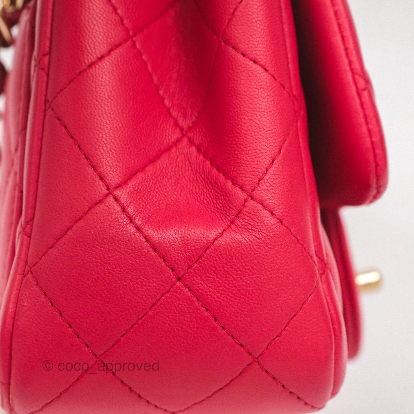 Chanel Mini Square Quilted Red Lambskin Gold Hardware