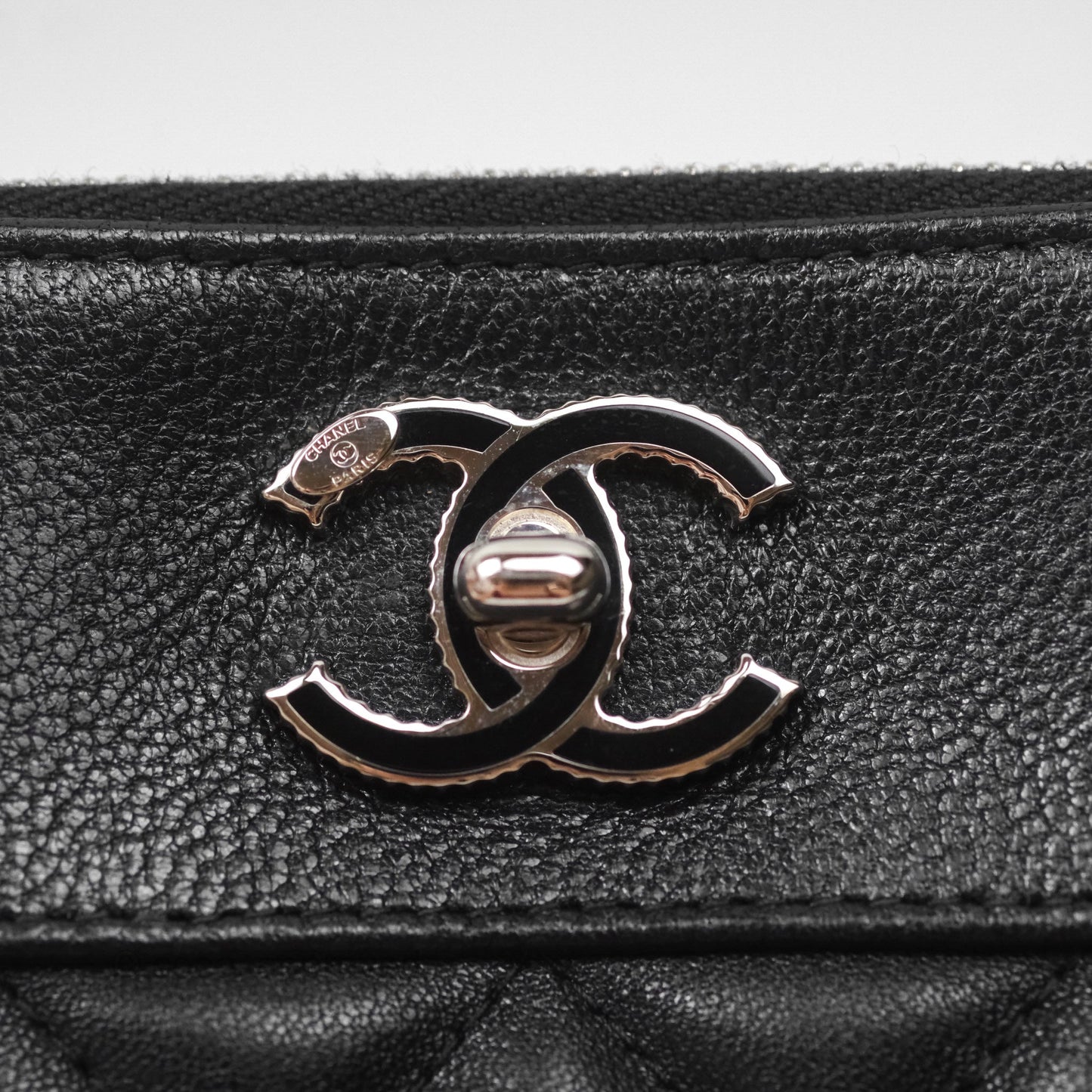 Chanel Mademoiselle Quilted Large O Case Clutch Black Lambskin