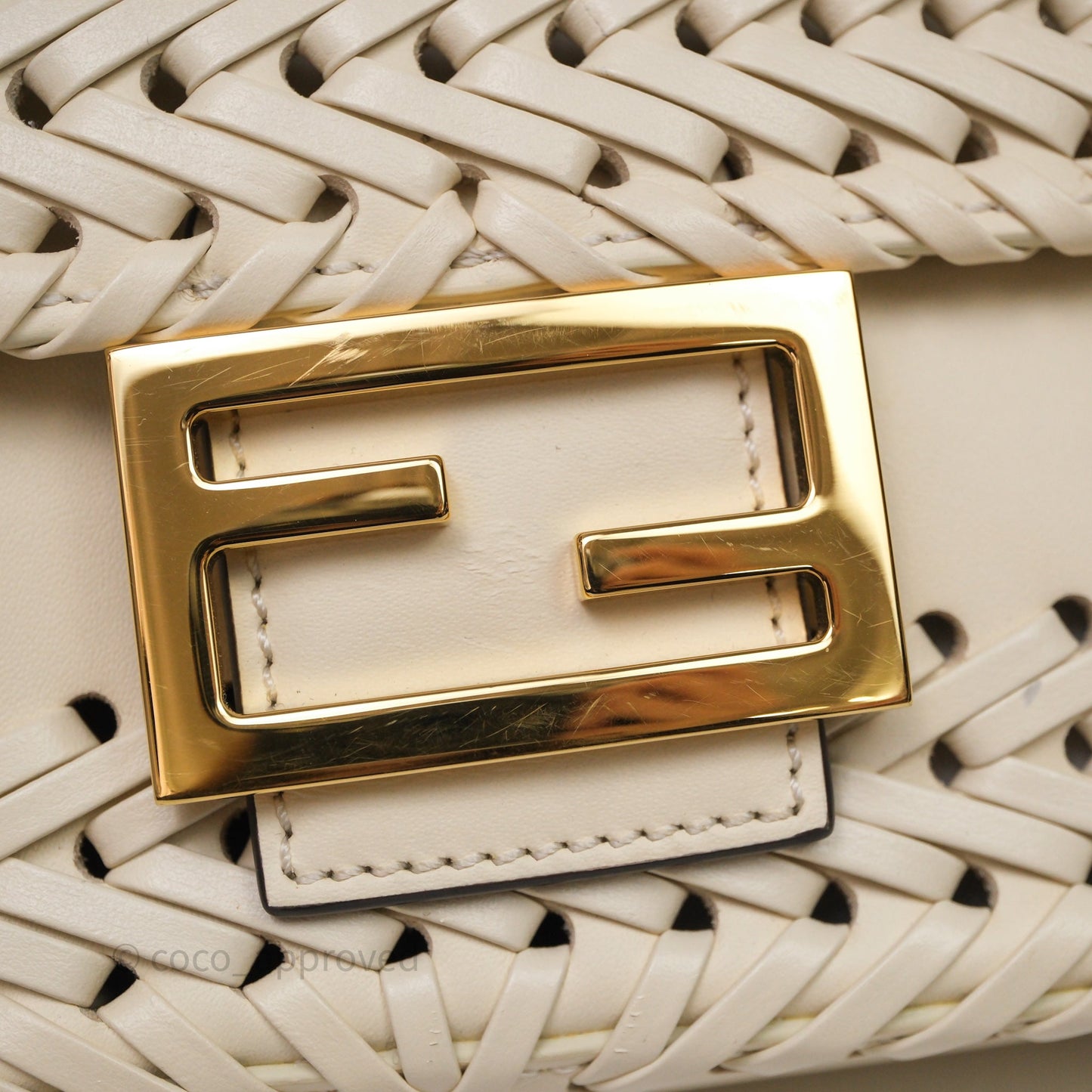 Fendi Braided Leather Baguette Bag Ivory Gold Hardware