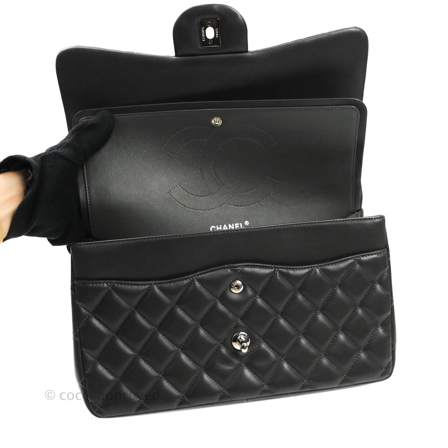 Chanel Jumbo Double Flap Dark Grey Lambskin Silver Hardware⁣⁣