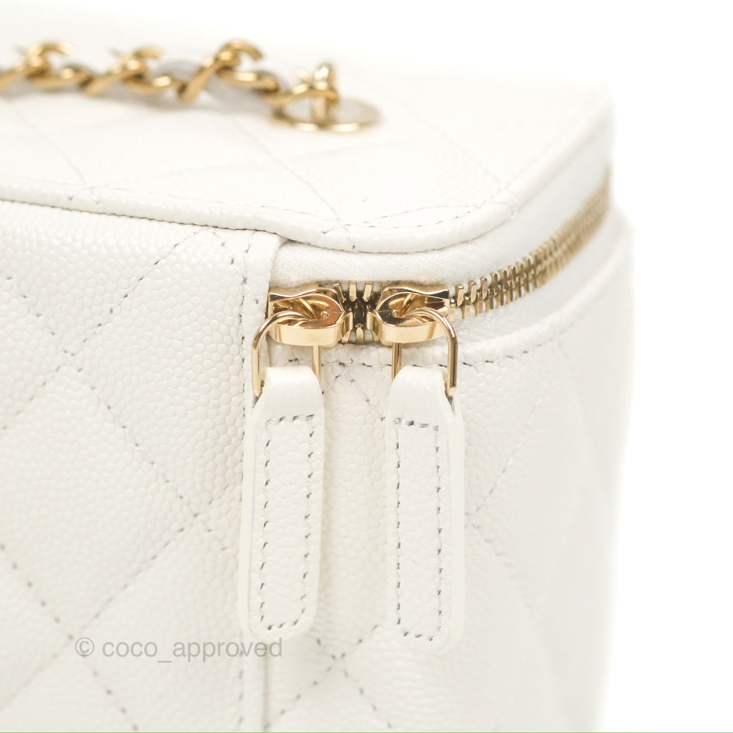 Chanel Classic Vanity Rectangular with Chain White Caviar Gold Hardware