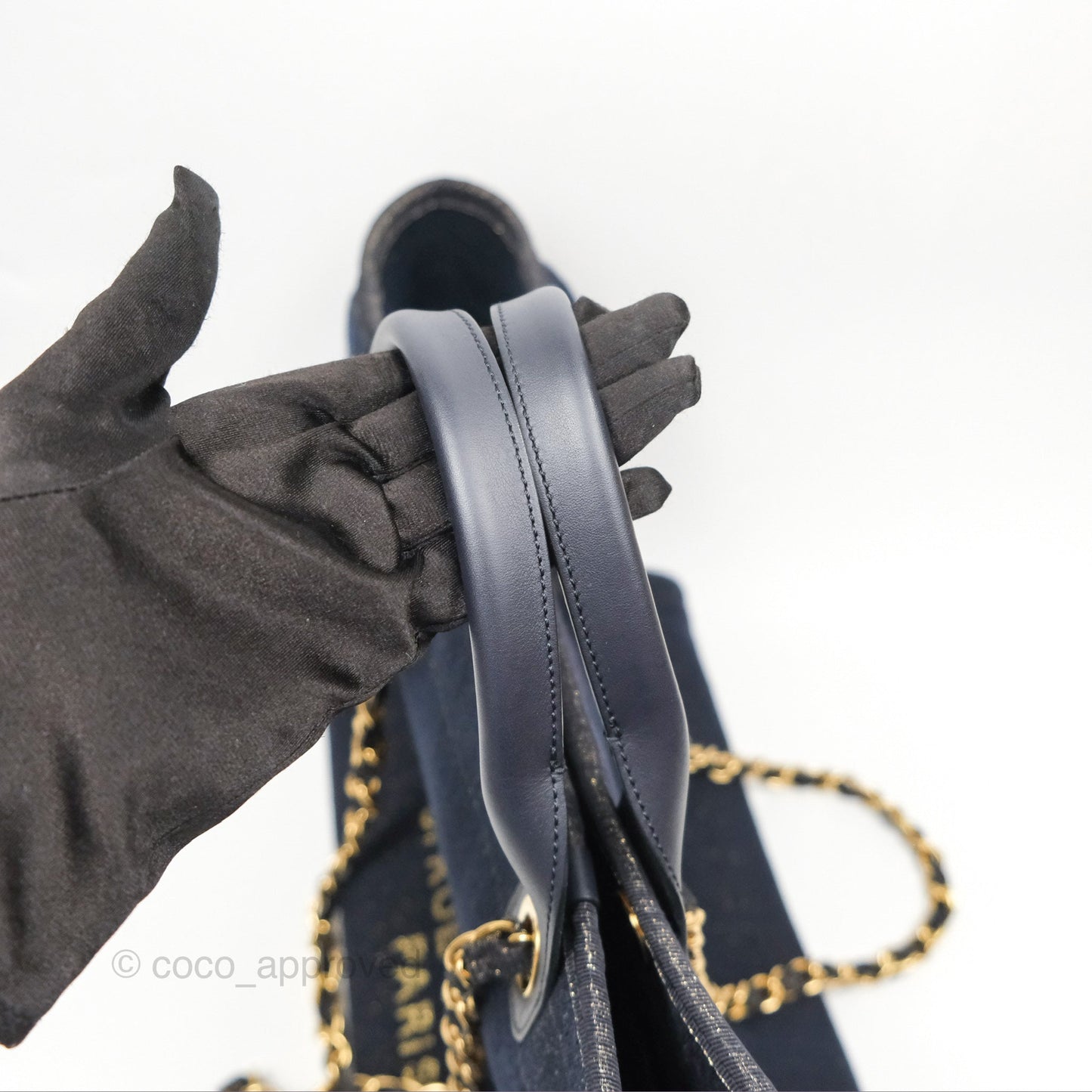 Chanel Large Deauville Navy Glitter Canvas Gold Hardware