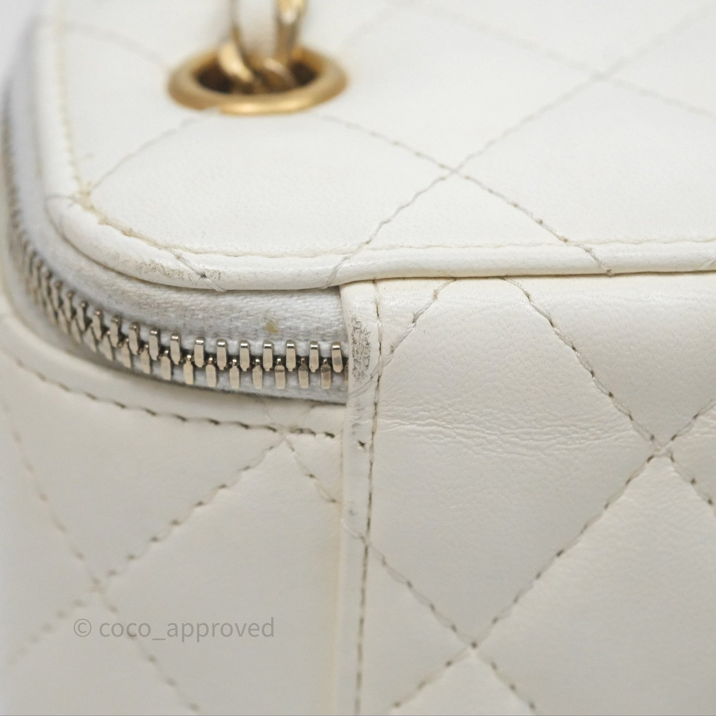 Chanel Mini Pearl Crush Vanity With Chain Ivory White Aged Gold Hardware