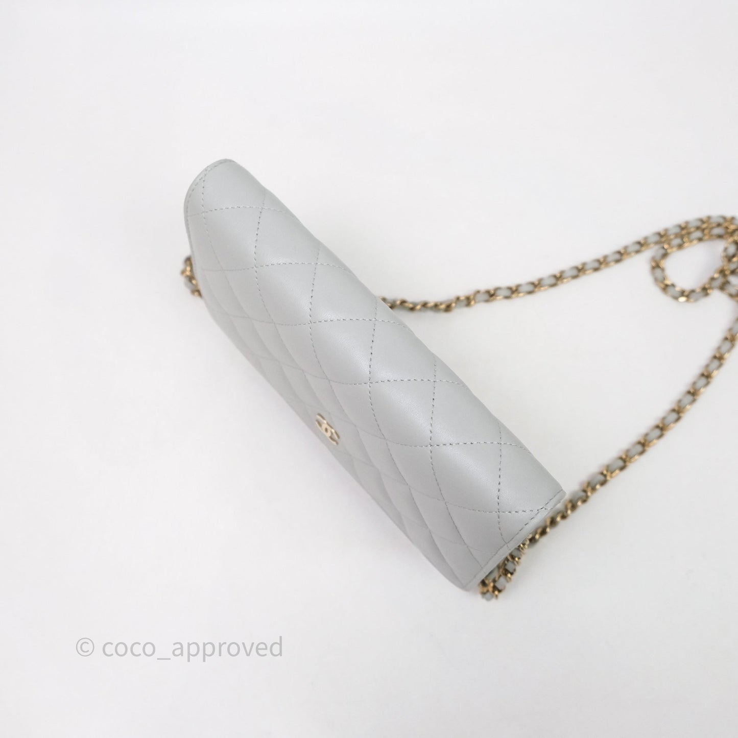 Chanel Classic Quilted Wallet on Chain WOC Grey Lambskin Gold Hardware