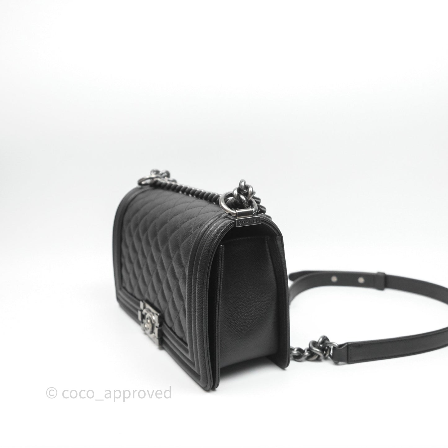 Chanel Medium Boy Quilted Black Caviar Ruthenium Hardware