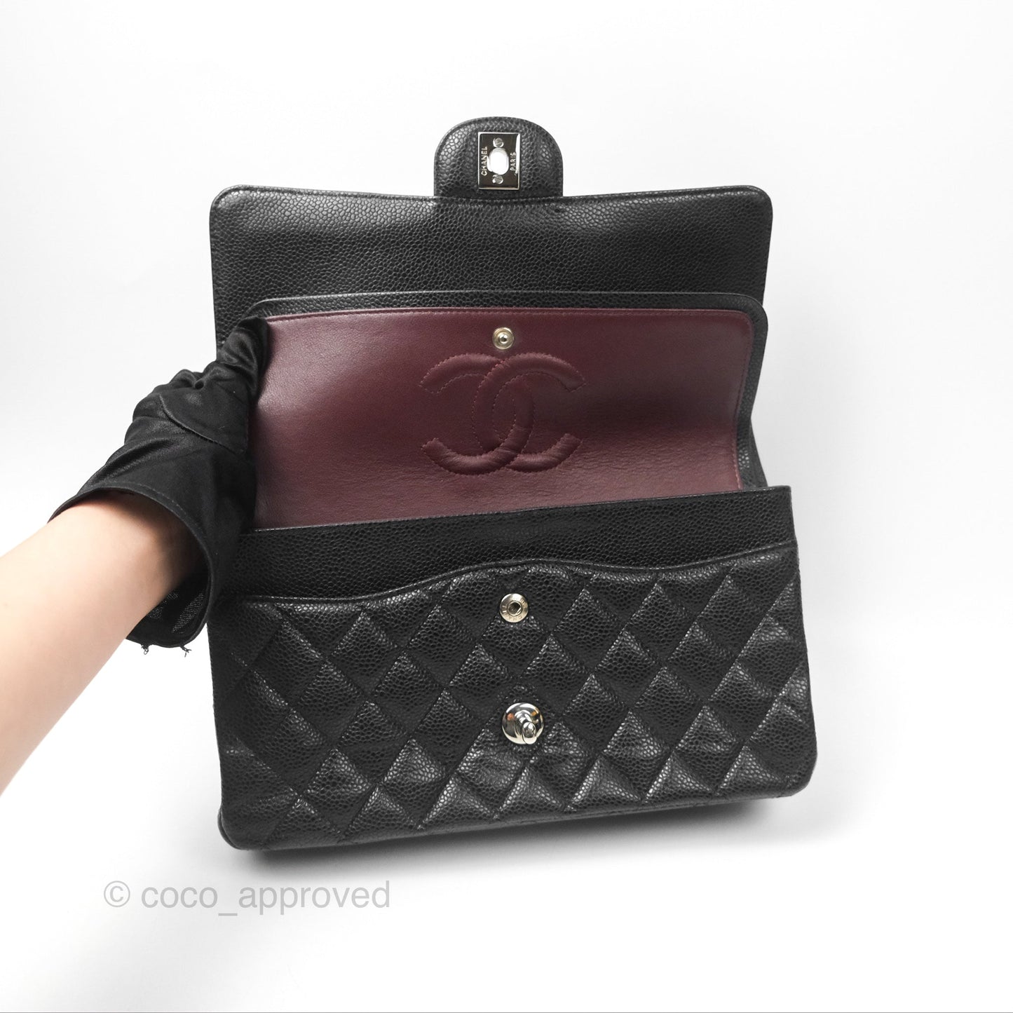 Chanel Classic M/L Medium Flap Quilted Black Caviar Silver Hardware