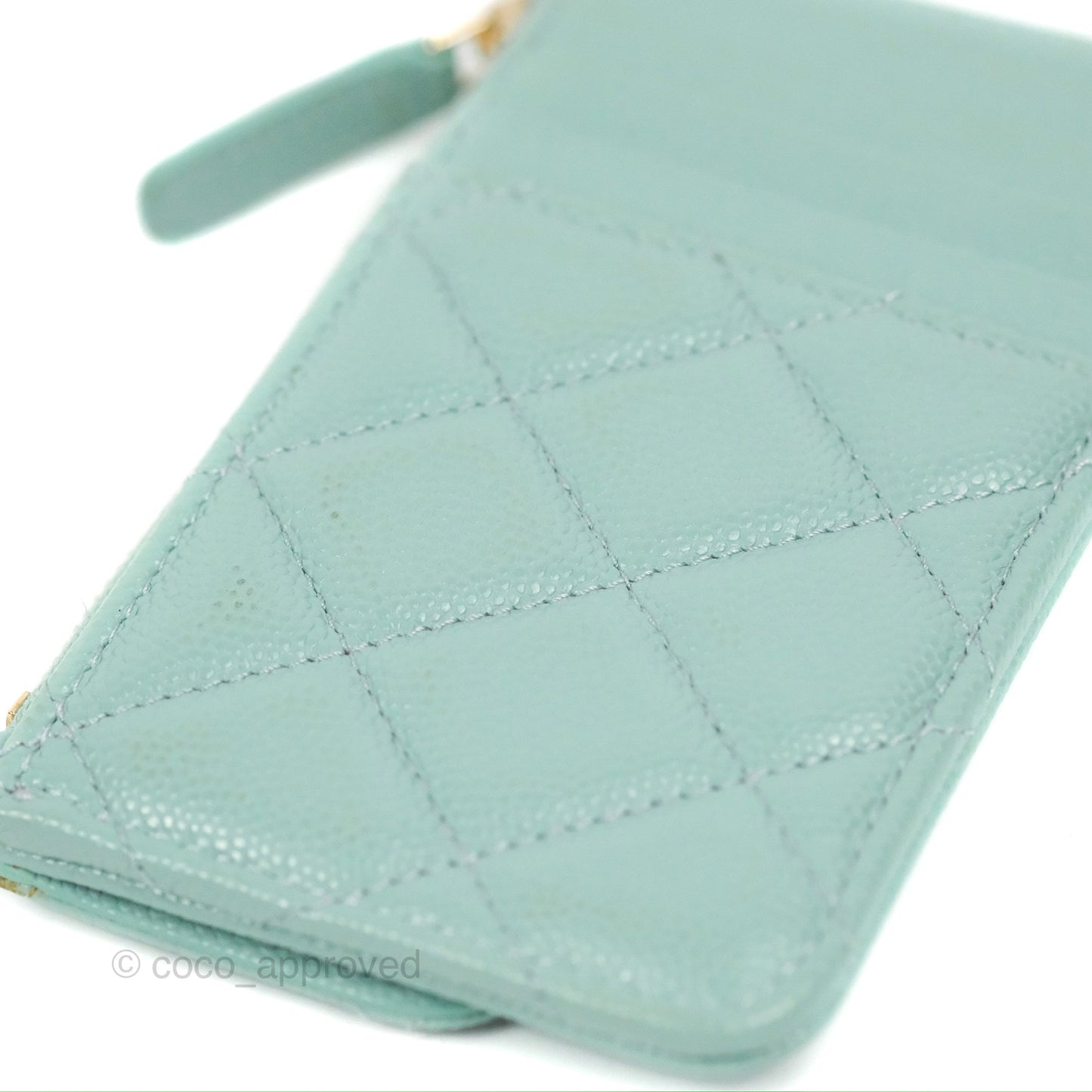 Chanel Quilted Zip Flap Card Holder Tiffany Blue Caviar Gold Hardware