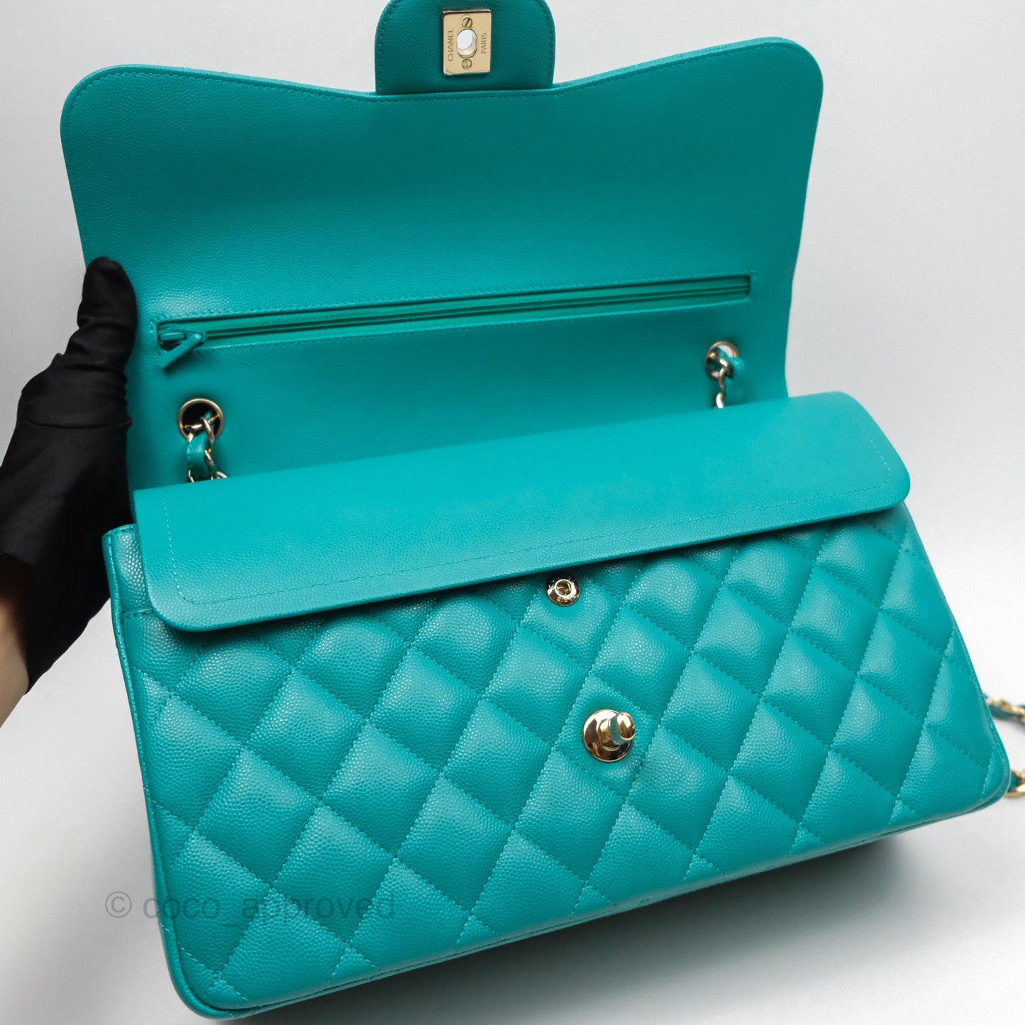 Chanel Jumbo Double Flap Turquoise Caviar Gold Hardware⁣⁣