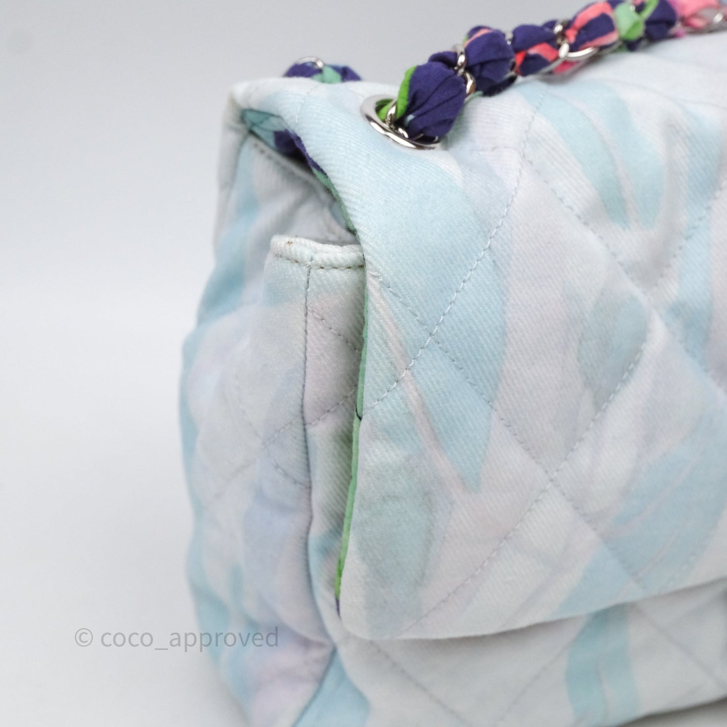 Chanel Single Flap Bag Blue Watercolour Denim Silver Hardware