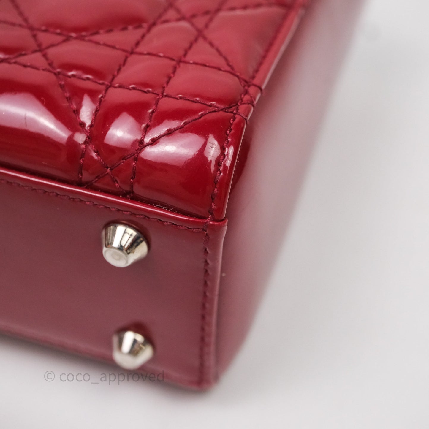 Christian Dior Mini Lady Dior Red Patent Cannage Silver Hardware
