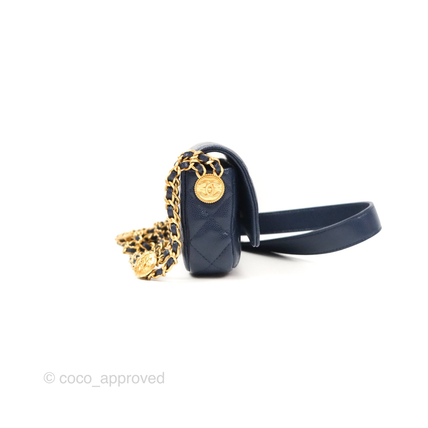 Chanel Twist Your Button Phone Bag Navy Shiny Caviar Aged Gold Hardware 22A