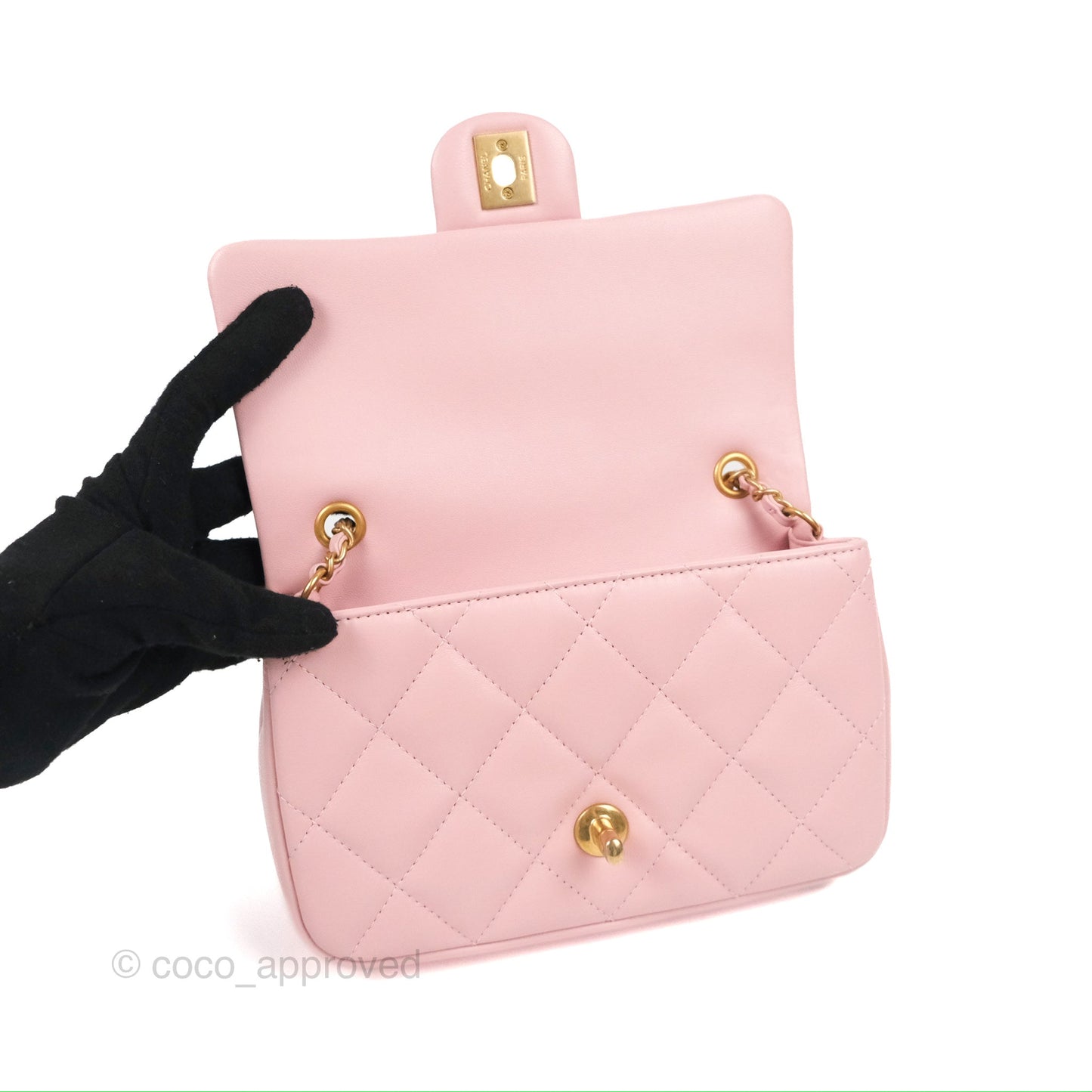 Chanel Mini Flap Bag With Heart CC Charm Pink Lambskin Aged Gold Hardware