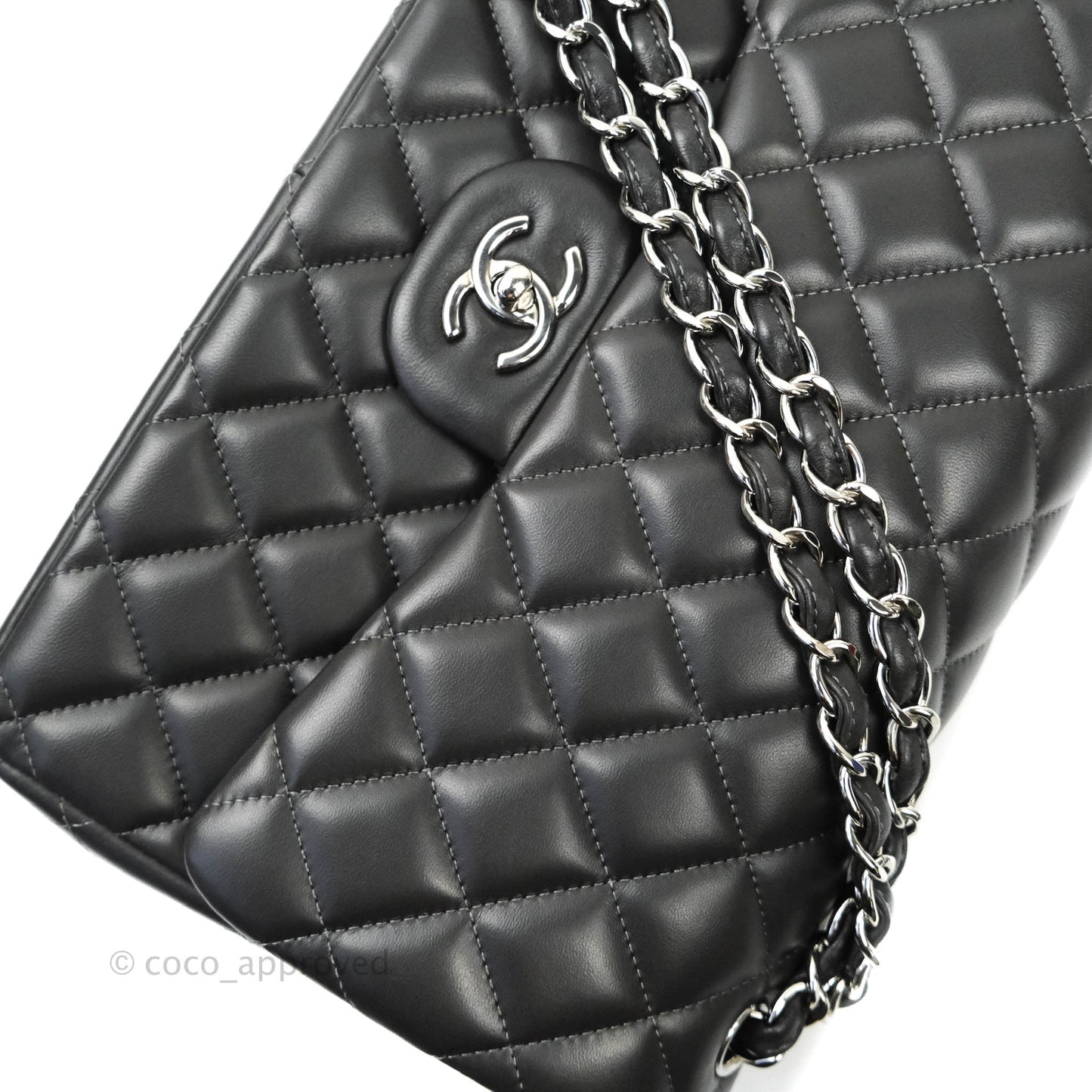 Chanel Jumbo Double Flap Dark Grey Lambskin Silver Hardware⁣⁣