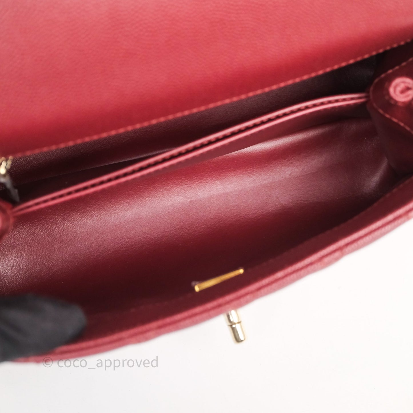 Chanel Small Coco Handle Quilted Red Burgundy Caviar Gold Hardware
