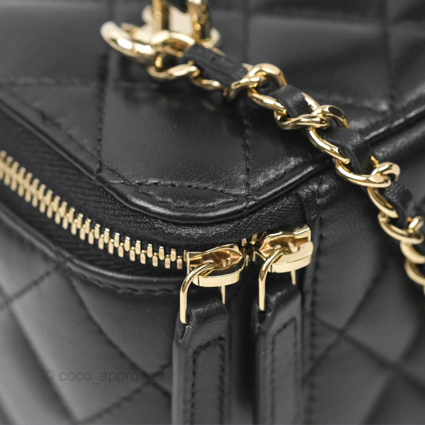 Chanel Vanity Rectangular Top Handle Black Lambskin Gold Hardware