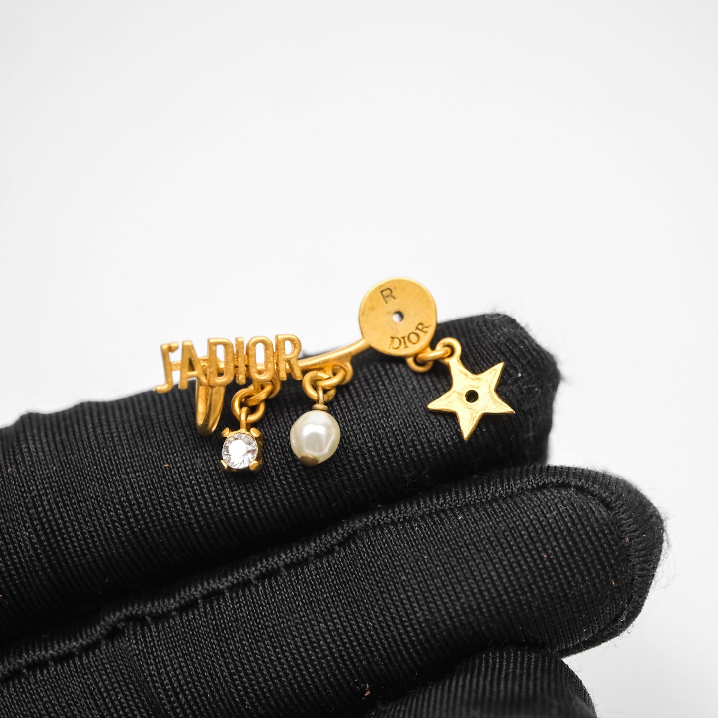 Christian Dior J'Adior Crystal Pearl Drop Earrings Aged Gold Tone