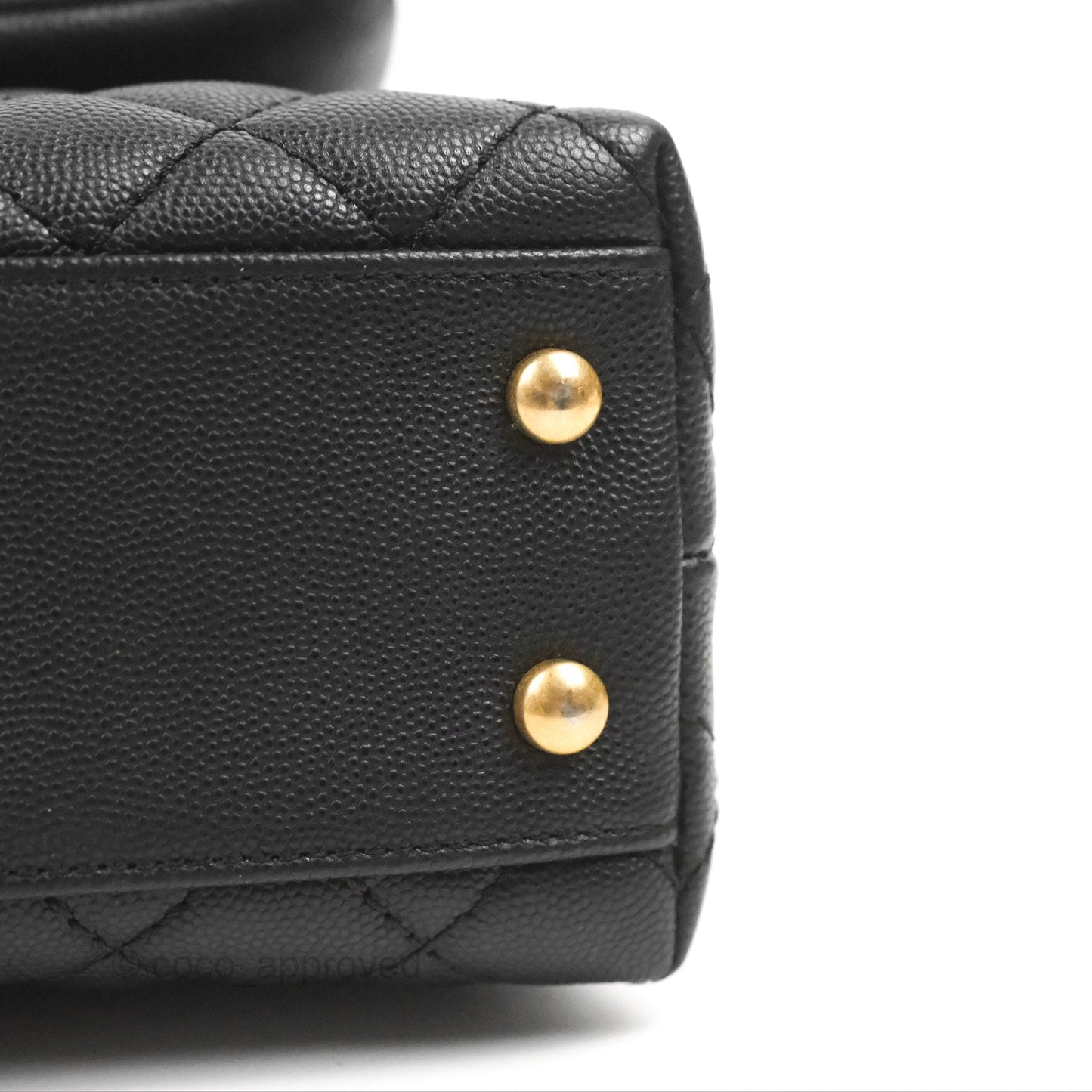 Chanel Small Coco Handle Quilted Black Caviar Aged Gold Hardware Lizard Handle