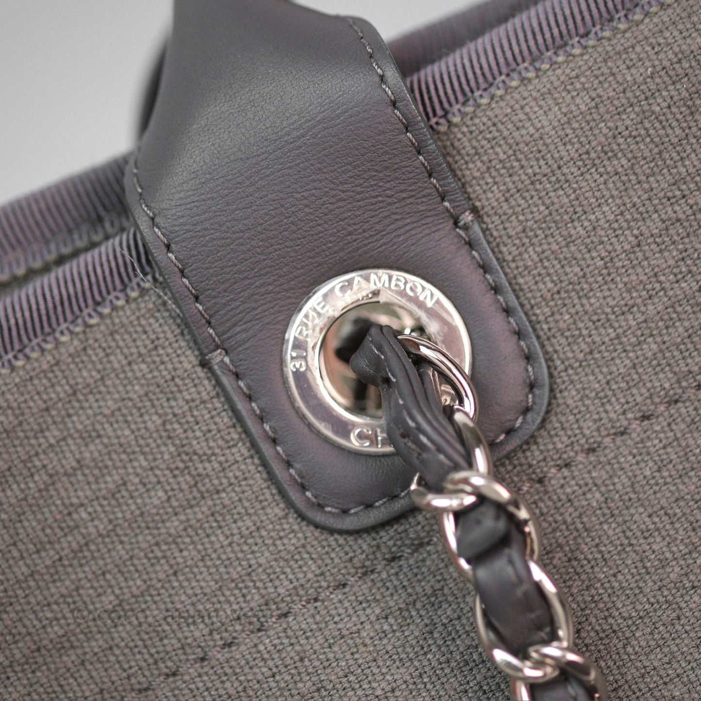 Chanel Canvas Deauville Large Tote Taupe Silver Hardware