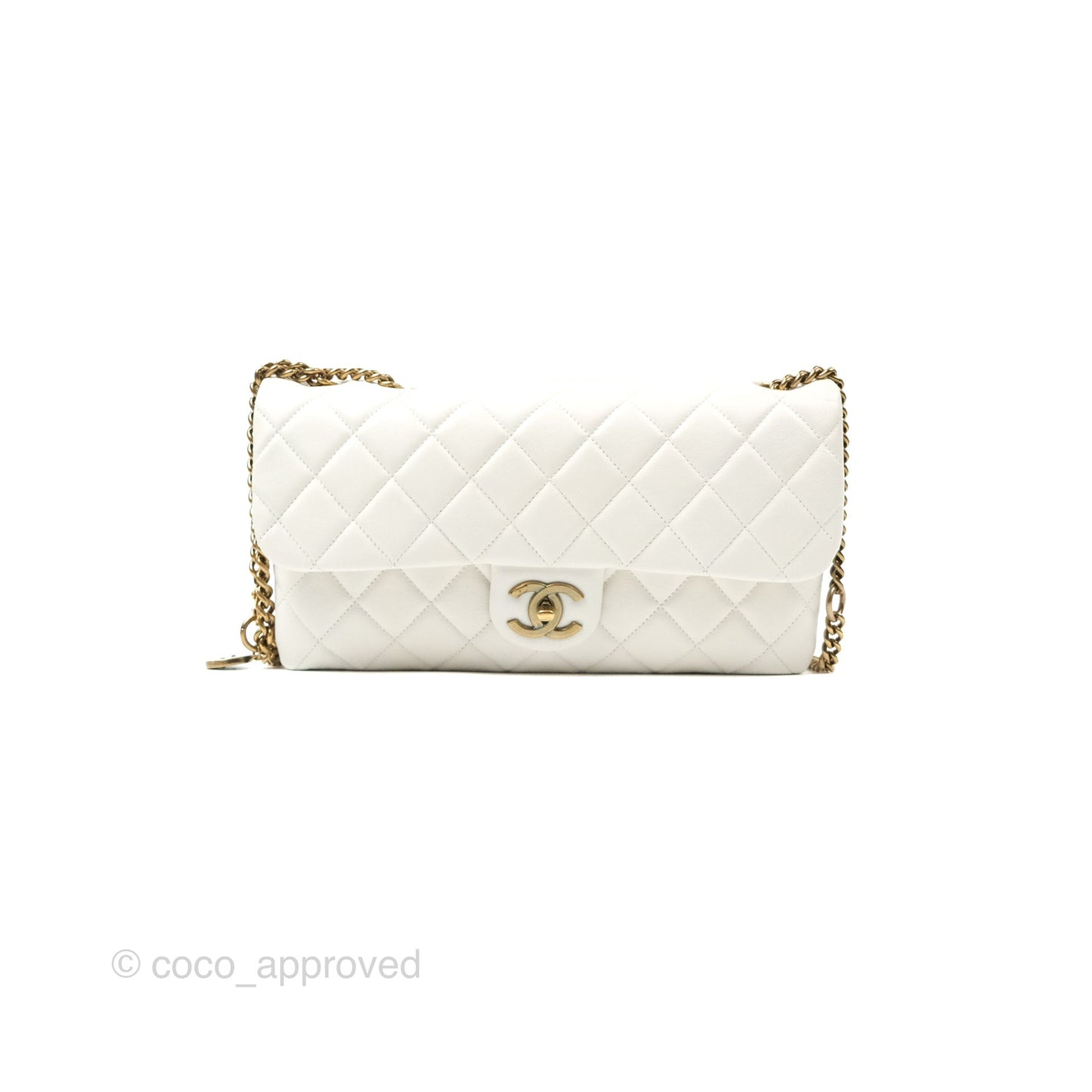 Chanel CC Crown Flap White Calfskin Antique Gold Hardware