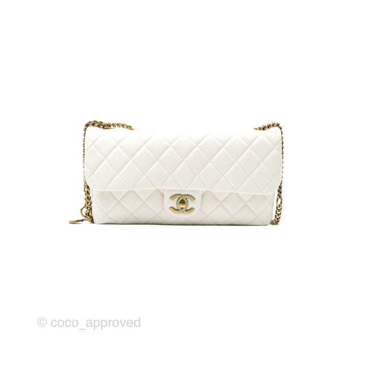 Chanel CC Crown Flap White Calfskin Antique Gold Hardware
