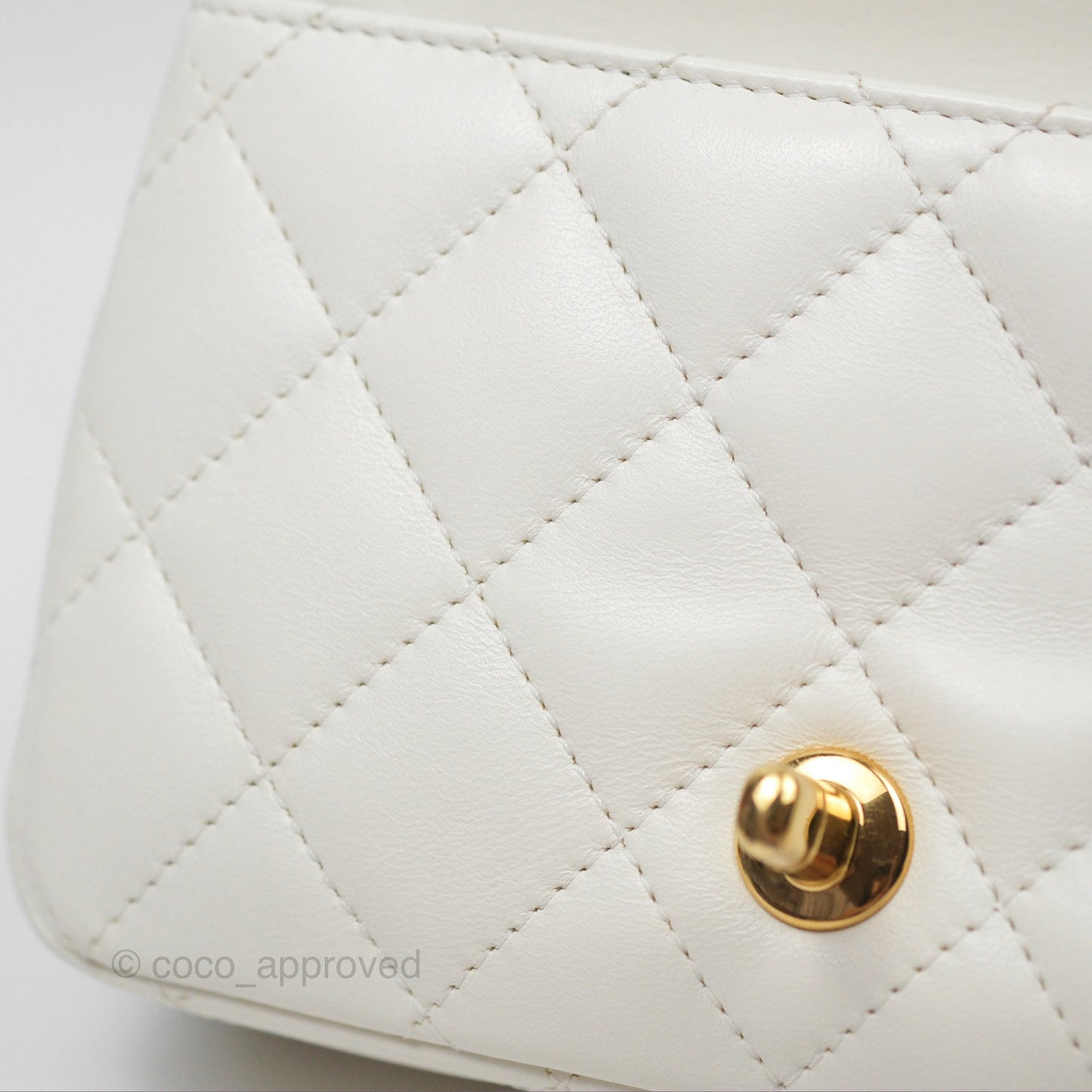 Chanel Top Handle Mini Flap Ivory White Lambskin Gold Hardware