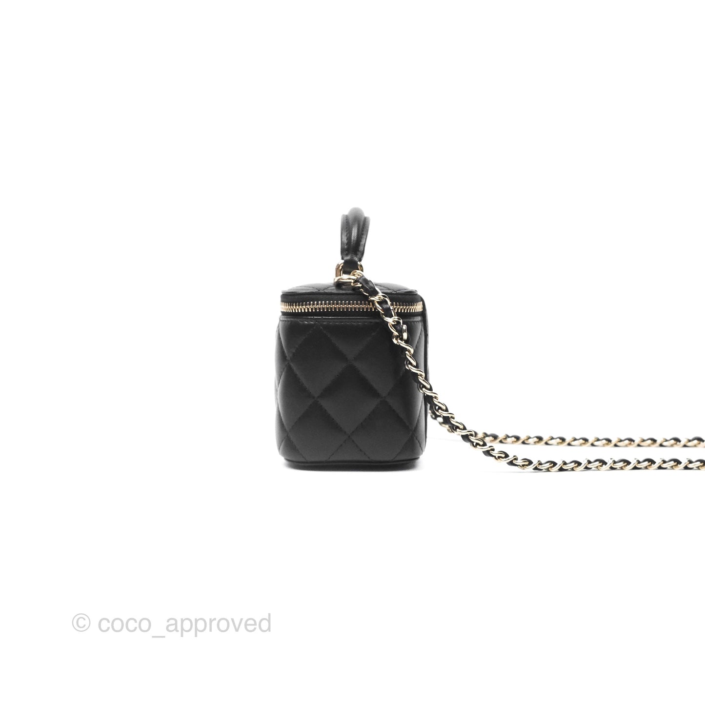 Chanel Mini Top Handle Vanity With Chain Black Lambskin Gold Hardware