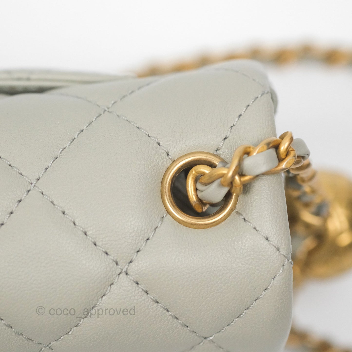 Chanel Pearl Crush Mini Rectangular Grey Lambskin Aged Gold Hardware