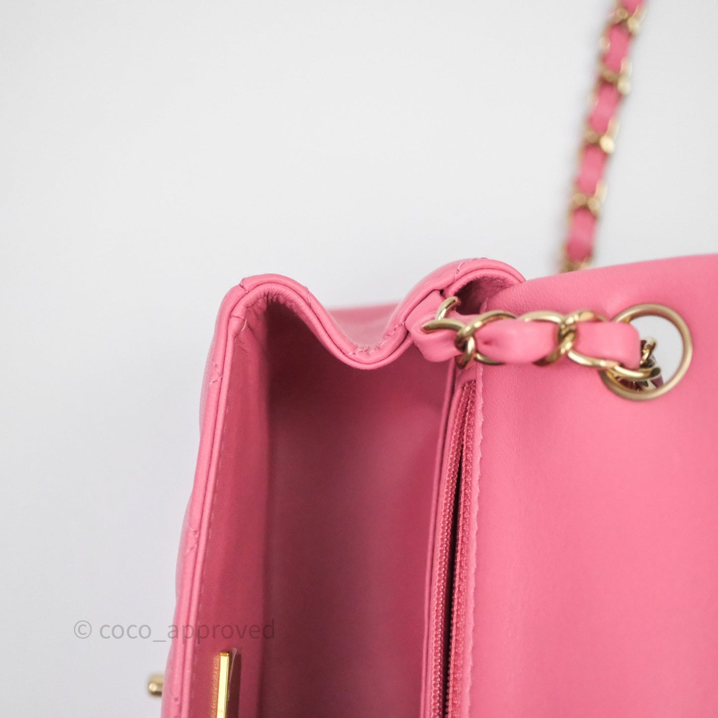 Chanel Quilted Mini Square Pink Lambskin Gold Hardware