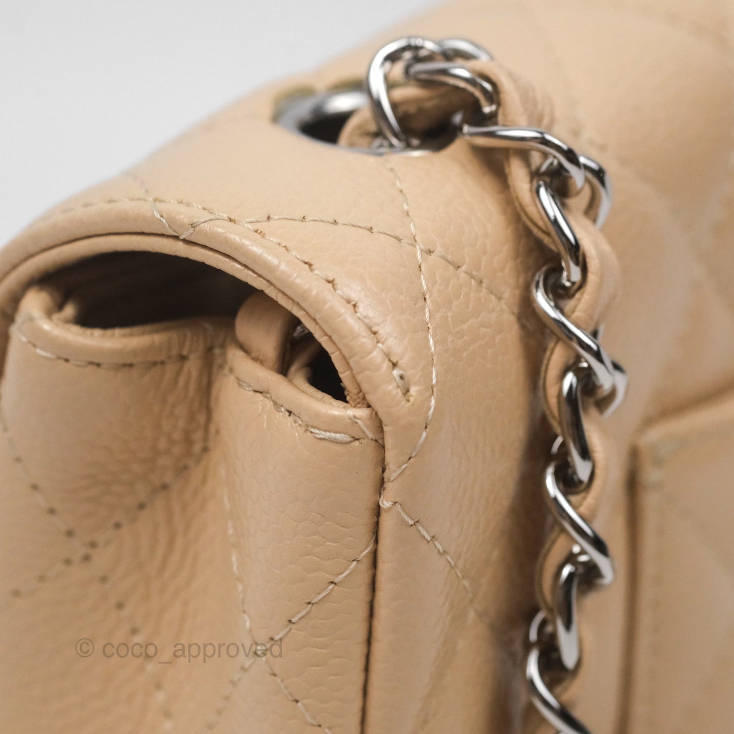 Chanel Quilted East West Flap Beige Caviar Silver Hardware