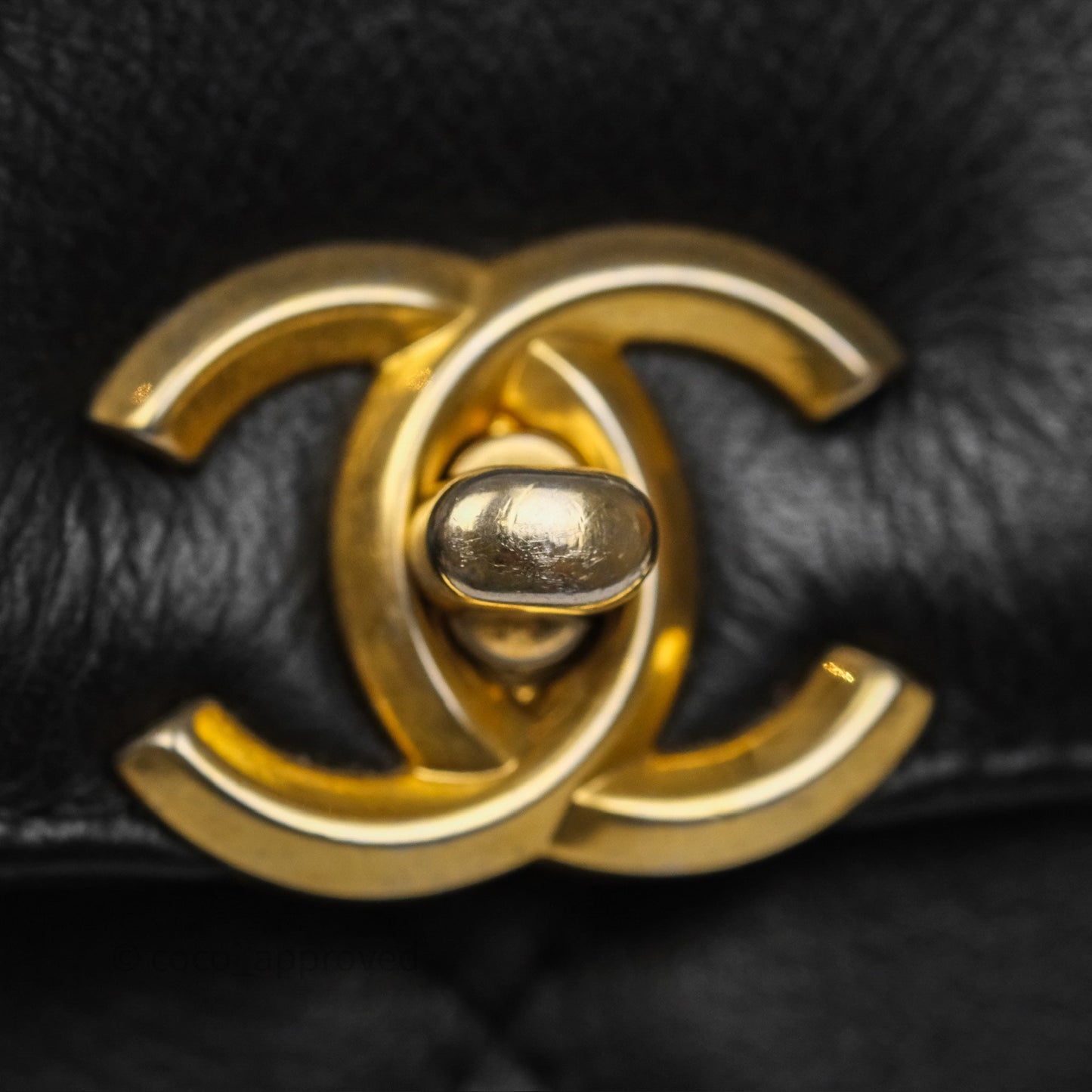 Chanel Side Chain Compartment Flap Black Calfskin Aged Gold Hardware