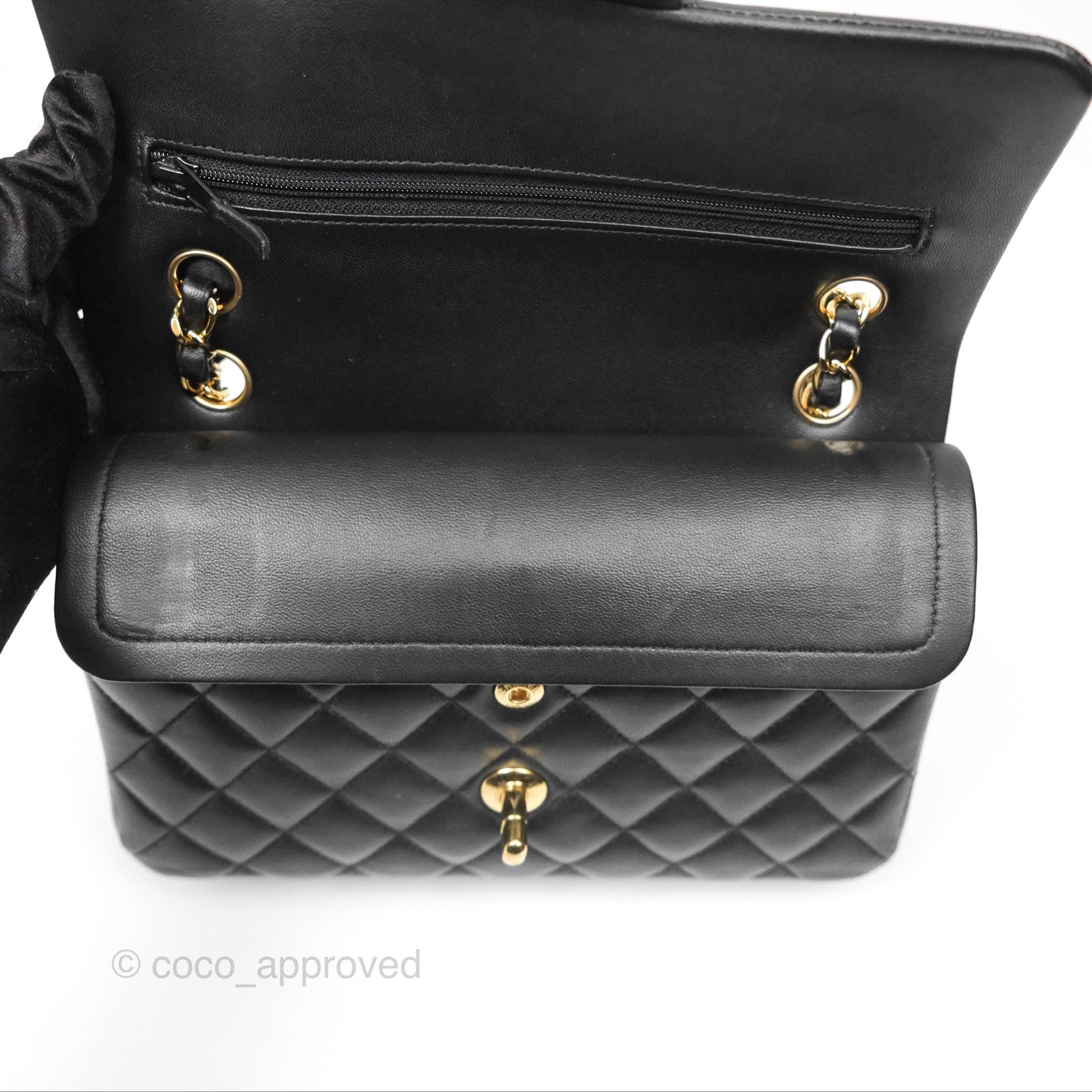 Chanel Small Classic Quilted Flap Black Lambskin Gold Hardware