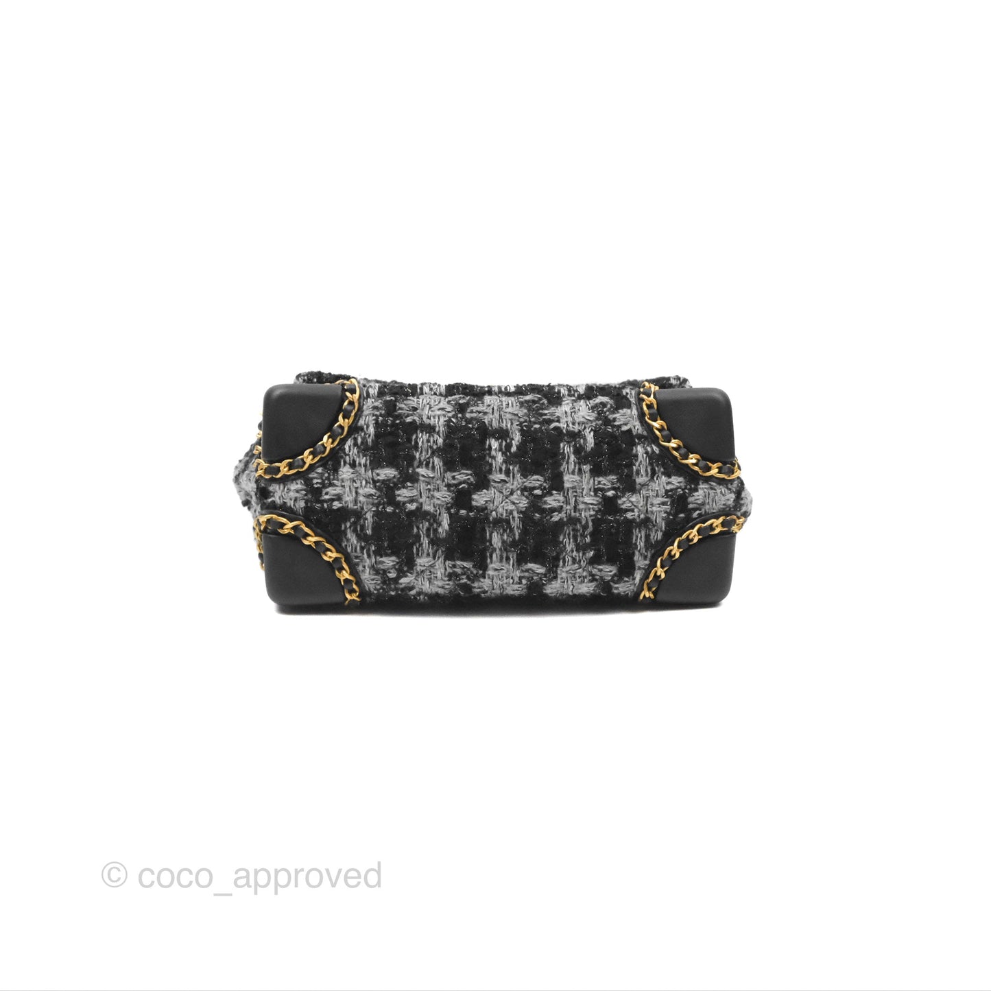 Chanel Mini Flag Bag Black & Grey Tweed Aged Gold Hardware