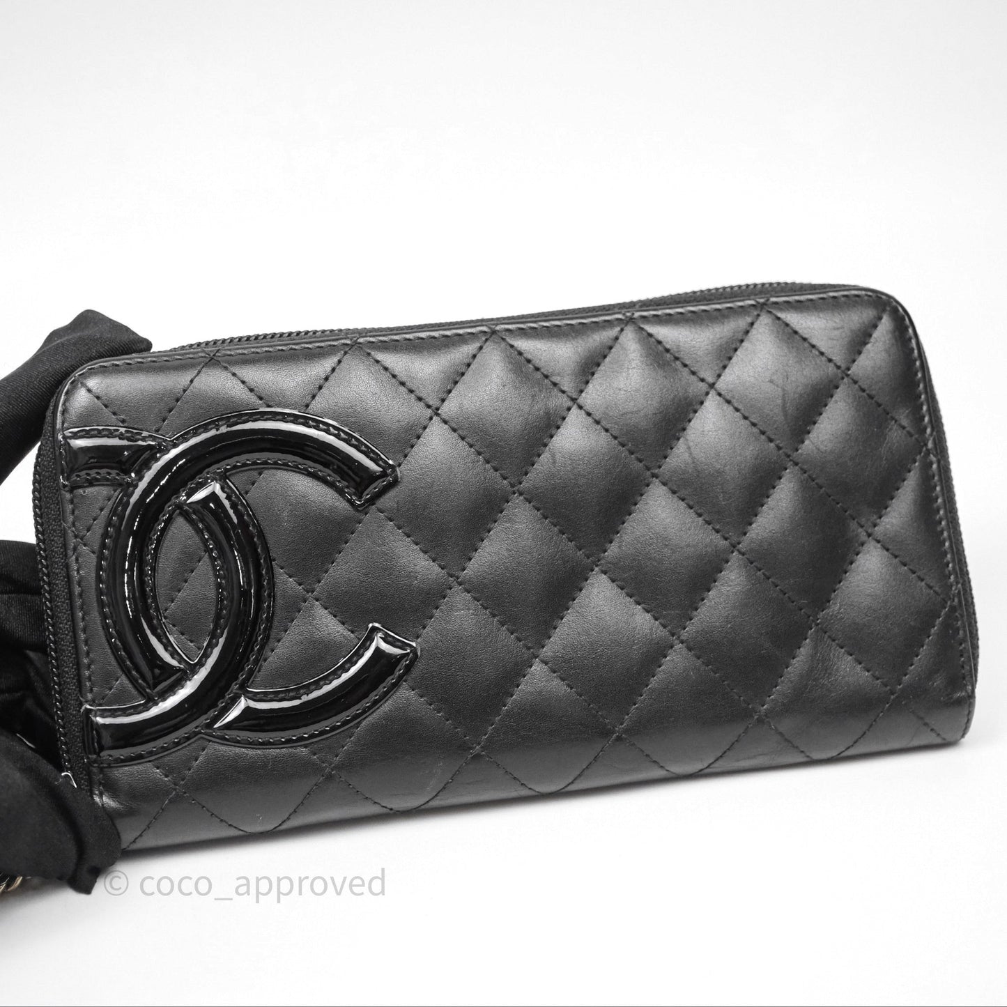 Chanel Quilted Cambon Yen Zip Long Wallet Black Calfskin Silver Hardware