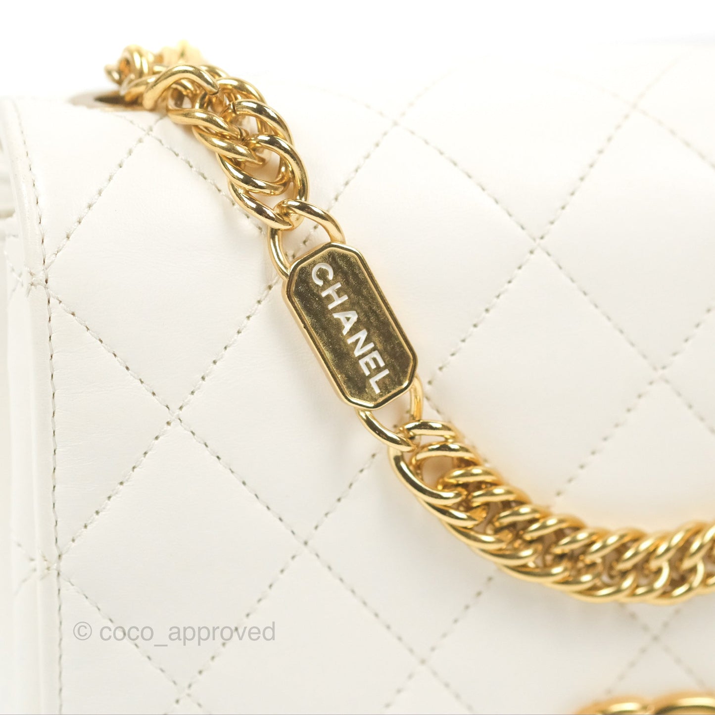 Chanel Mini Flap Bag with Enamel Charm Chain White Lambskin Gold Hardware