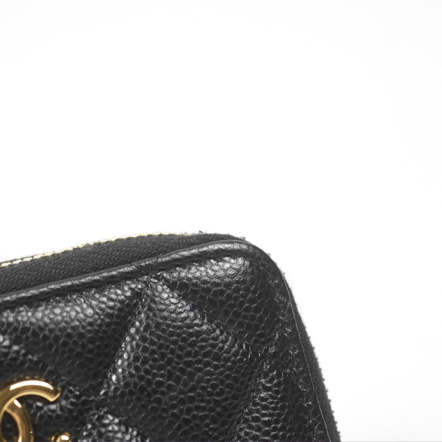 Chanel Miss Coco Quilted Zip Card Holder on Chain Black Caviar Gold Hardware