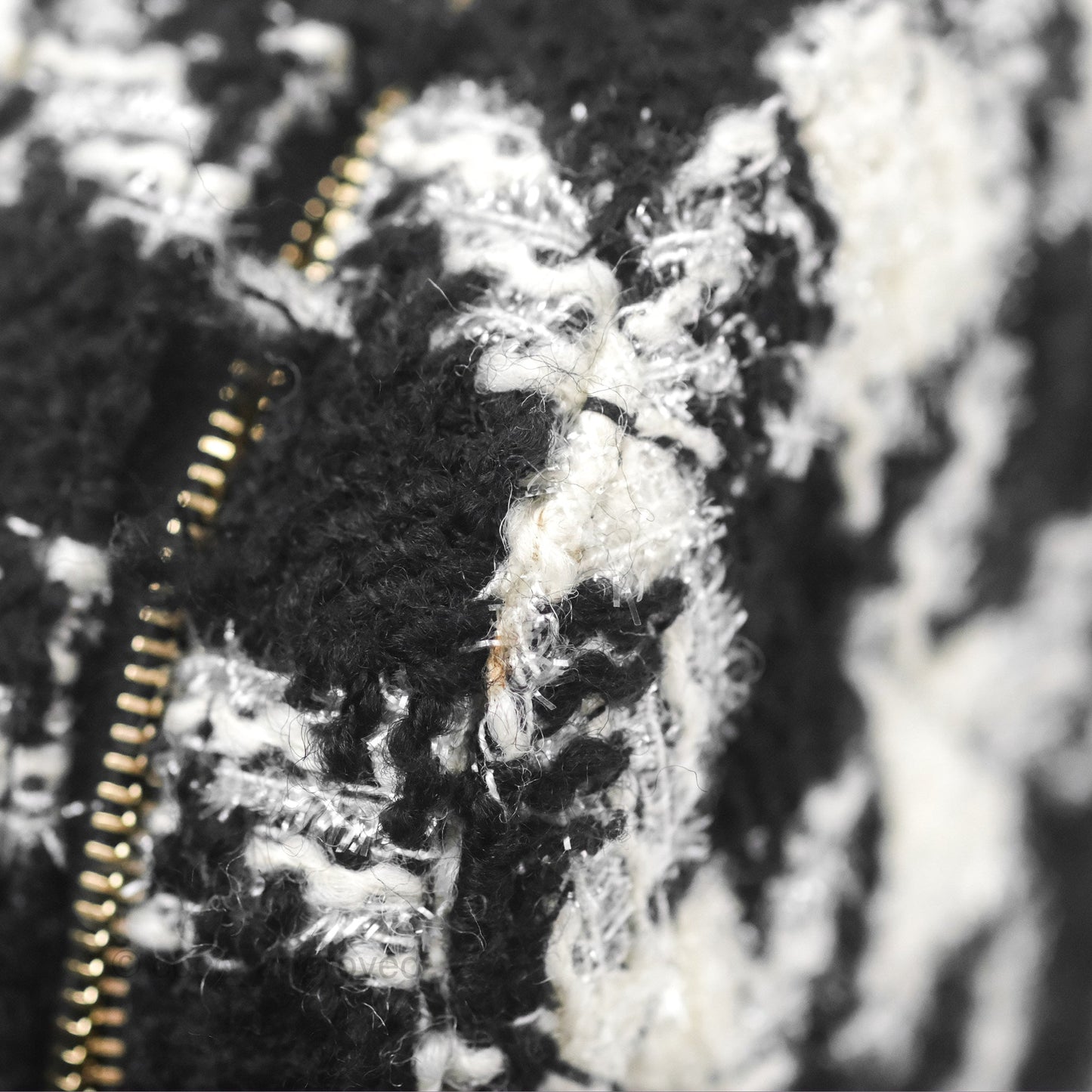 Chanel Shearling CC Round Clutch with Chain & Coin Purse Black & White Houndstooth Tweed