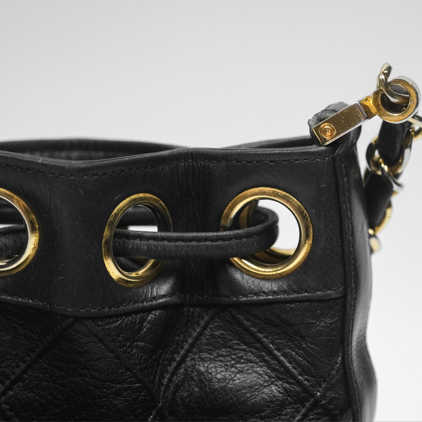 Chanel Vintage Mini CC Bucket Bag Black Lambskin Gold Hardware